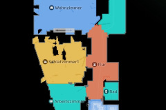 Die App des Saros 20 erstellt eine farblich nach Räumen gegliederte Karte der Wohnung, die nach rund 15 Minuten weitgehend korrekt vorliegt und sich mit wenigen Handgriffen feinjustieren lässt. (Foto: Testsieger.de)