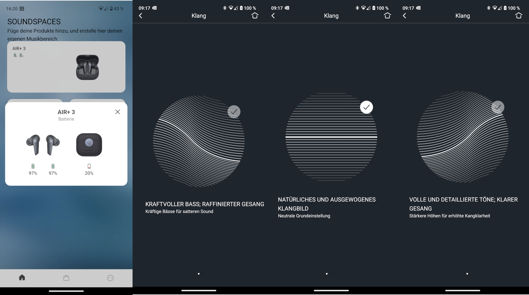 Screenshots der Einstellungsmöglichkeiten in der Libratone-App