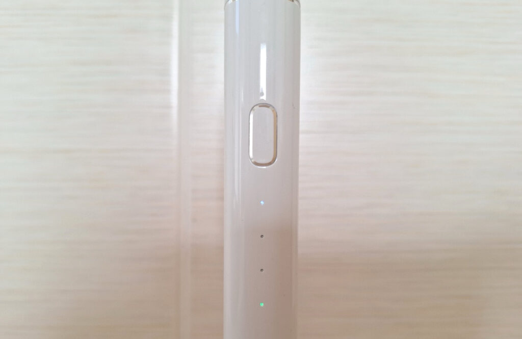 WhyteDOT WD.1: Nahaufnahme der Einschalttaste und LED-Anzeigen