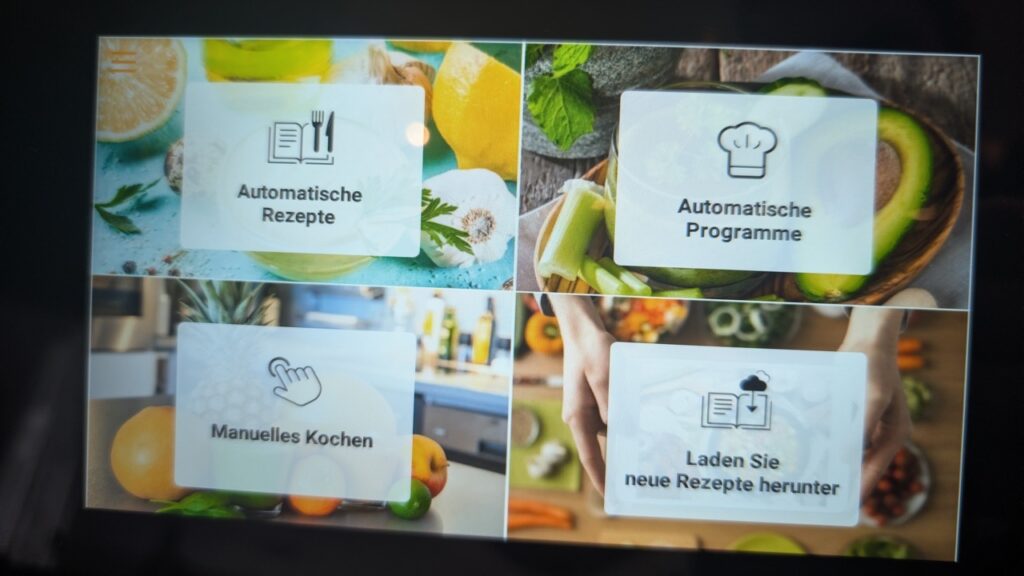 Panetti PrimoChef: Startbildschirm mit vier Kacheln