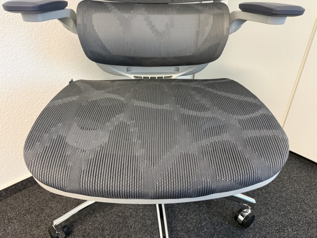 Sitzfläche des Sihoo M59AS mit grauem Mesh-Material in Wabenstruktur.