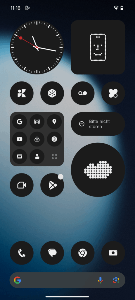 Homescreen des Nothing Phone (3a) Lite mit Widgets, runden App-Symbolen und minimalistischer Nothing-Benutzeroberfläche. (Foto: Testsieger.de)
