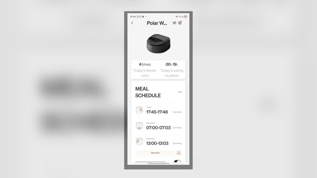 App Übersicht mit anstehenden Mahlzeiten