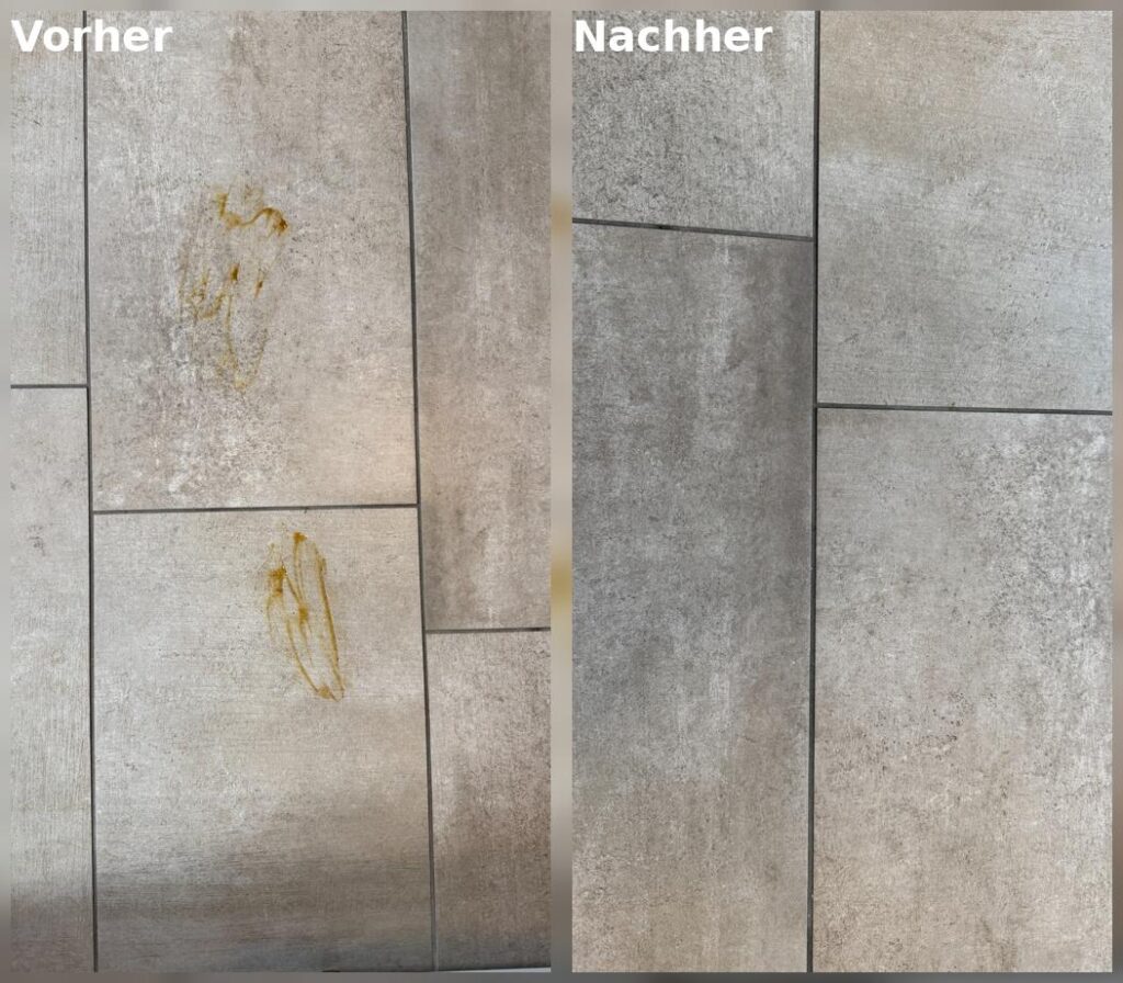 Narwal Flow 2: Wischtest mit Ketchupflecken im Vorher-Nachher-Vergleich